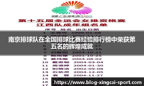 南京排球队在全国排球比赛经验排行榜中荣获第五名的辉煌成就